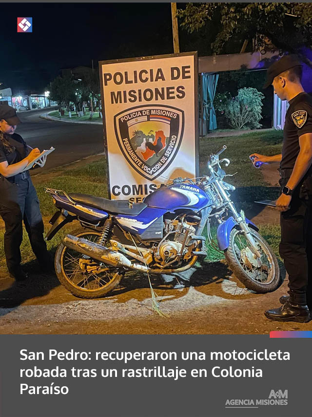 San Pedro: recuperaron una motocicleta robada tras un rastrillaje en Colonia Paraíso