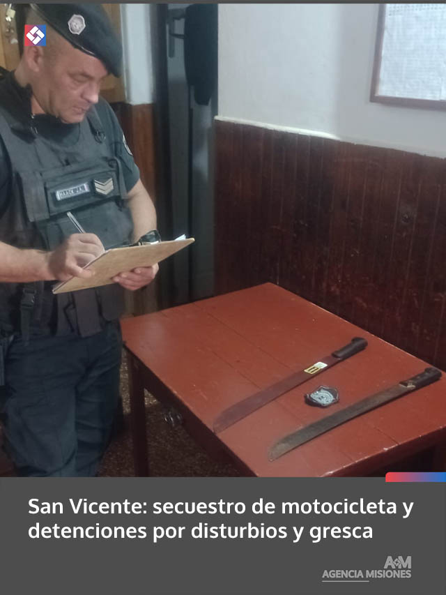 San Vicente: secuestro de motocicleta y detenciones por disturbios y gresca