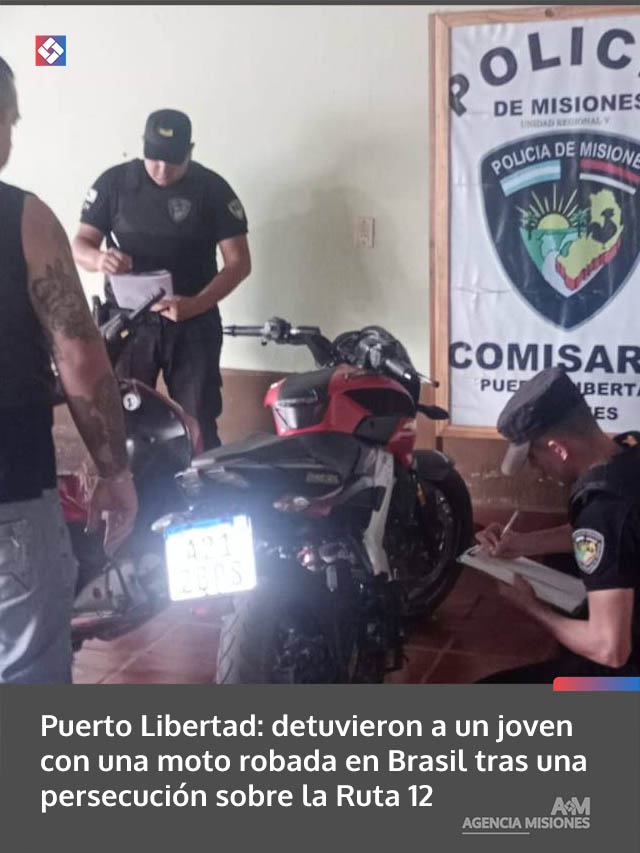 Puerto Libertad: detuvieron a un joven con una moto robada en Brasil tras una persecución sobre la Ruta 12