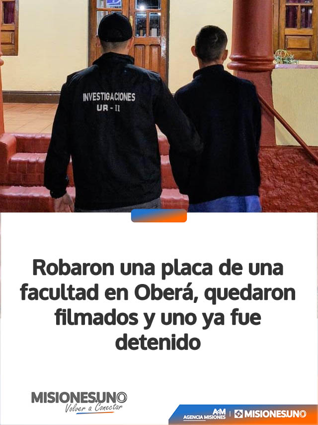Robaron una placa de una facultad en Oberá, quedaron filmados y uno ya fue detenido