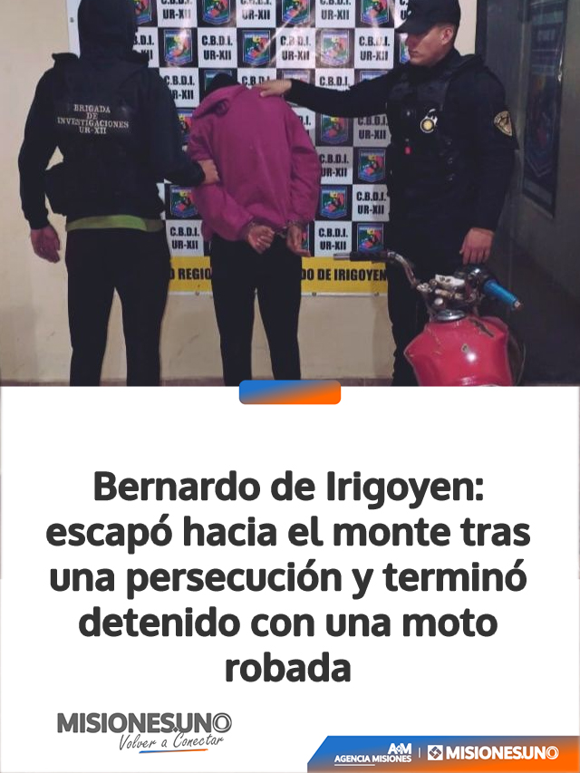 Bernardo de Irigoyen: escapó hacia el monte tras una persecución y terminó detenido con una moto robada